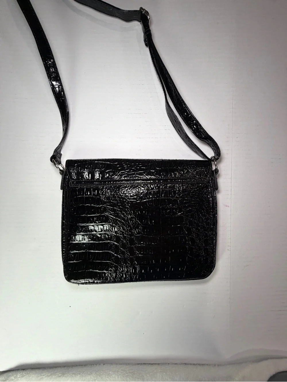 Nine West Black Croc-Embossed Crossbody Bag with Logo Plaque